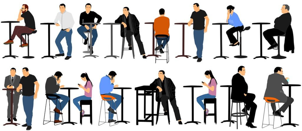 illustration of different people working on tables