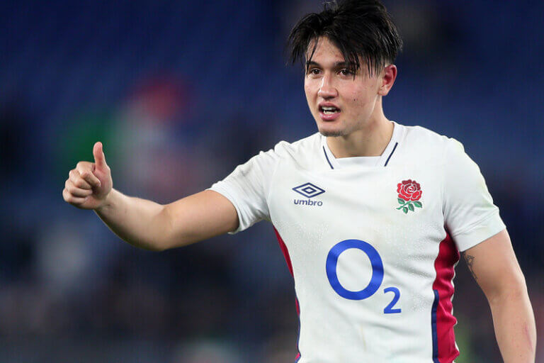 Marcus Smith holding up a thumbs up sign during one of his rugby games