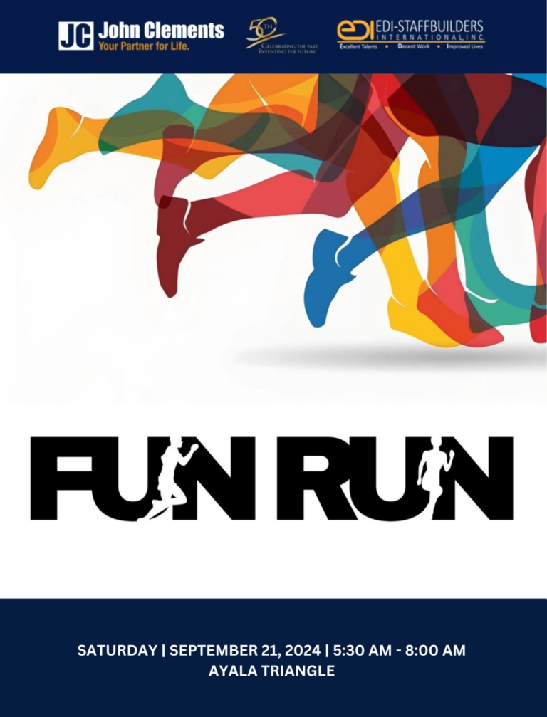 The image shows a promotional banner for the JCCI-EDI Fun Run event. It features colorful silhouettes of runners in motion, with bold text reading FUN RUN, incorporating figures of runners into the letters.