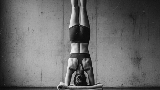 Iyengar yogi doing headstand